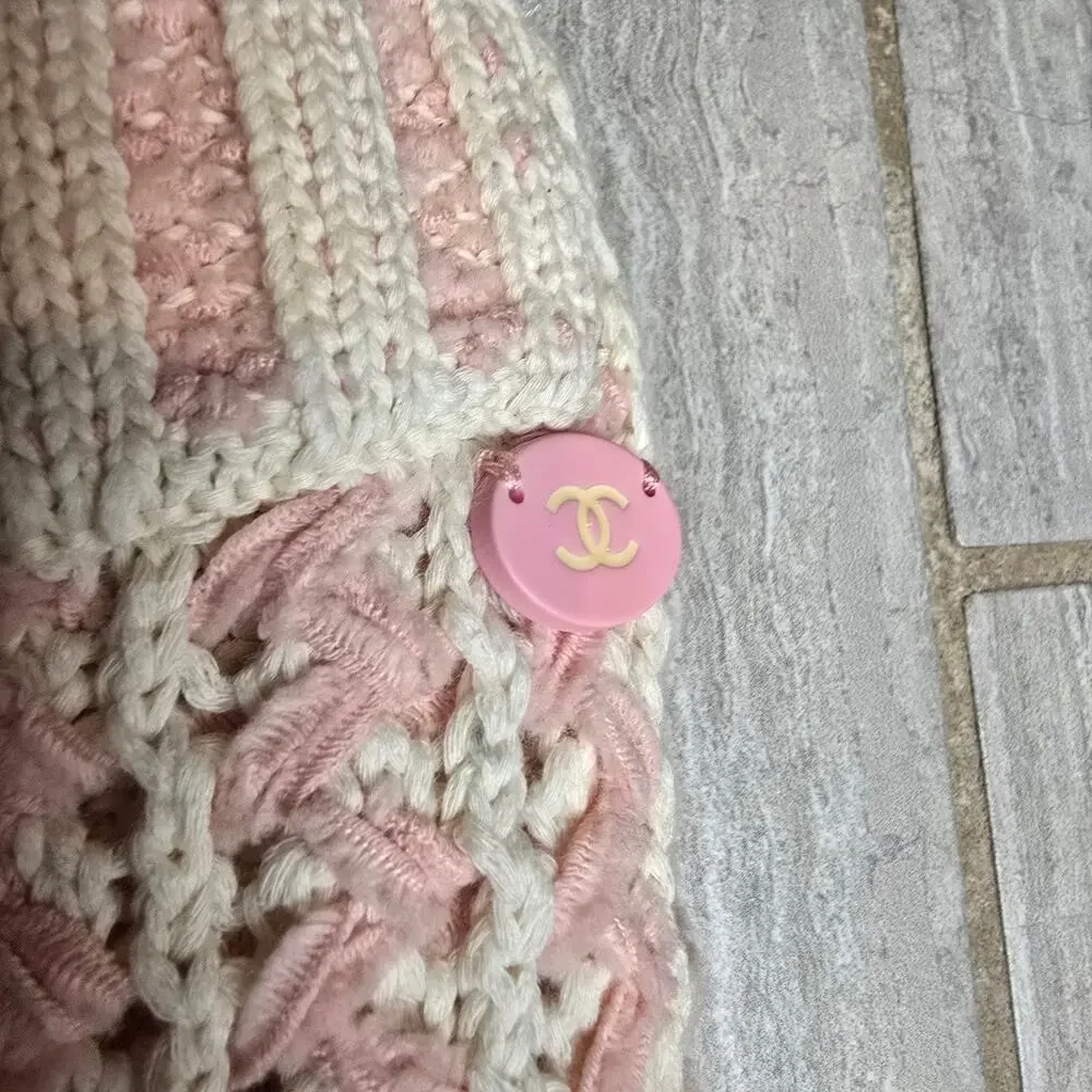 CHANEL cream & pink cotton 2018 18P RIBBON KNIT MINI Skirt 34